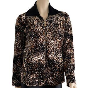 Jones Studio Animal Print Velour Zip Up Jacket Sz M​​​​​​​​​​